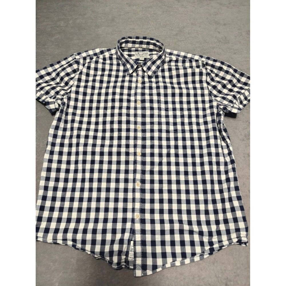 Lucky Brand Mens L Navy Blue White Gingham Check Short Sleeve Button Up Shirt